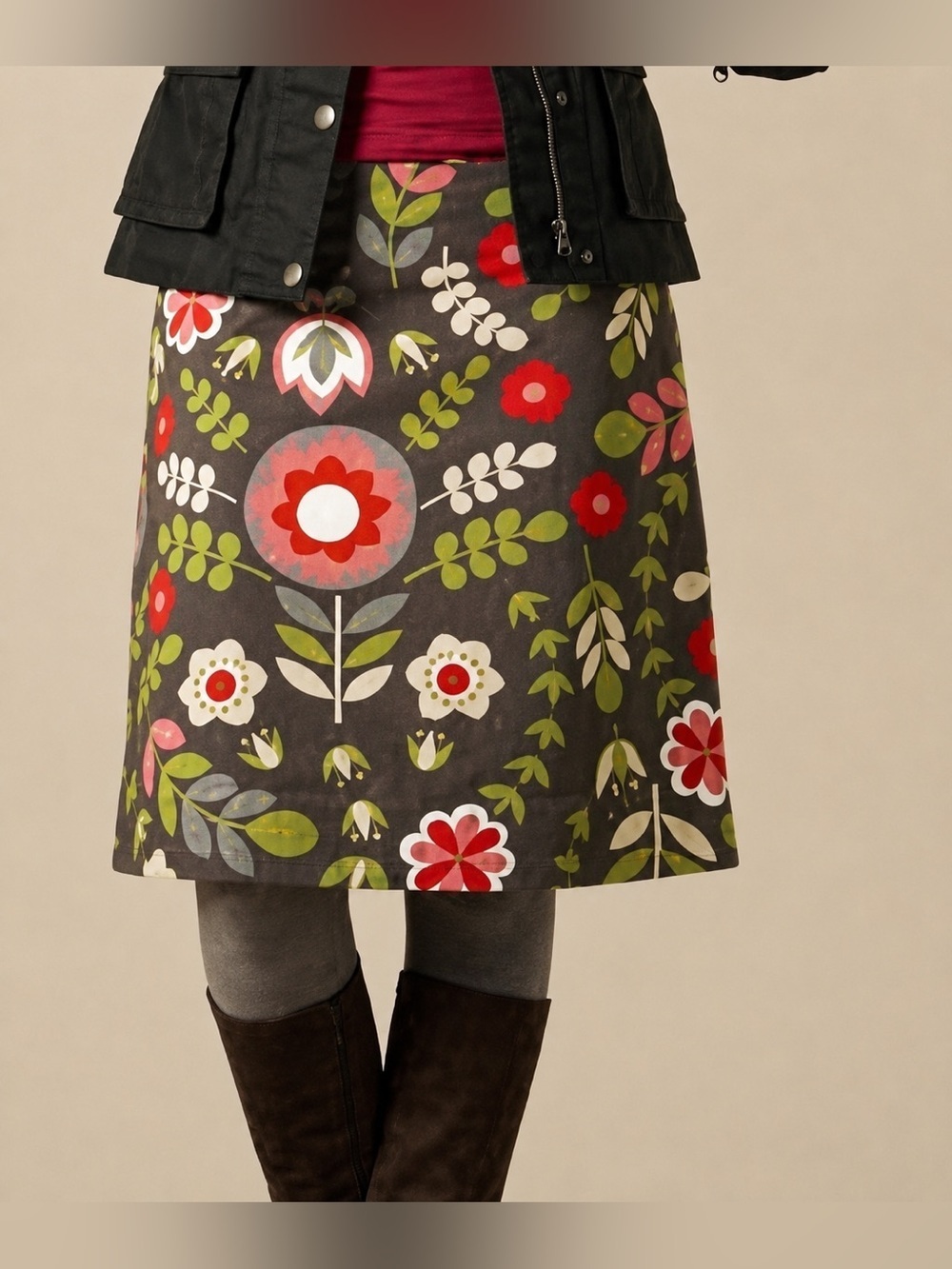 Boden grey floral skirt, size 2